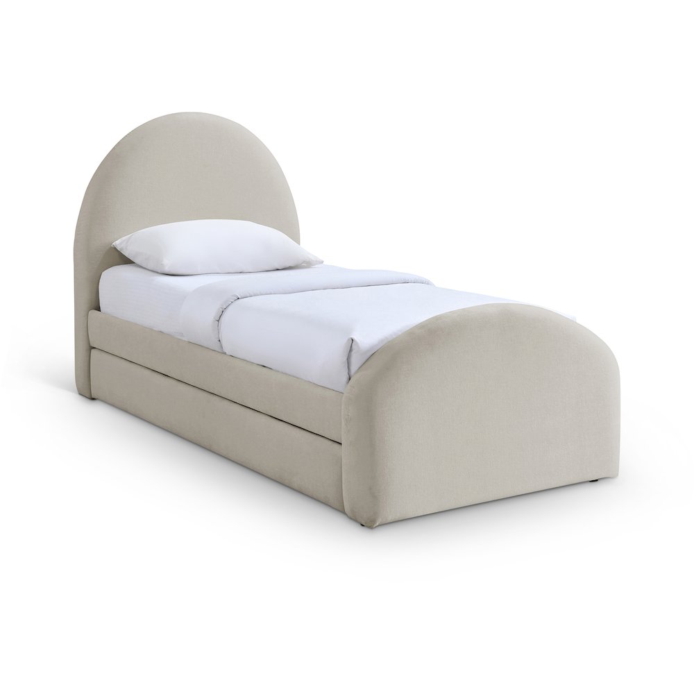Andaz Beige Chenille Fabric Upholstered Twin Trundle Bed