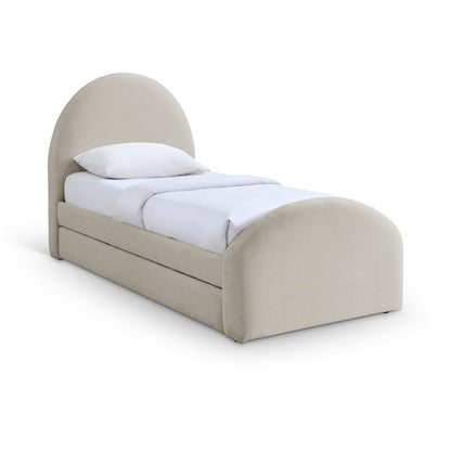 Andaz Beige Chenille Fabric Upholstered Twin Trundle Bed