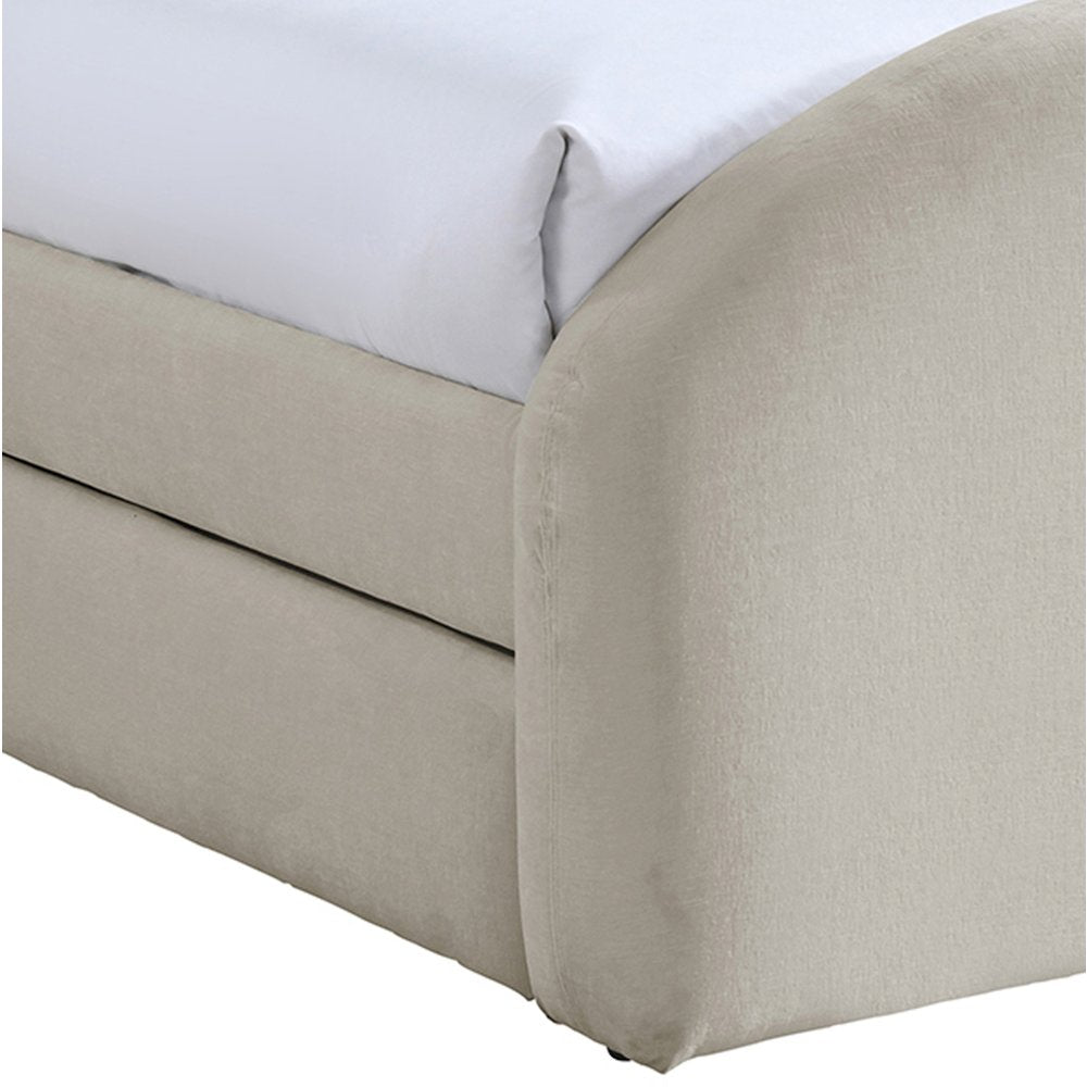 Andaz Beige Chenille Fabric Upholstered Twin Trundle Bed