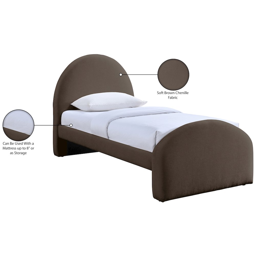 Andaz Brown Chenille Fabric Upholstered Twin Bed