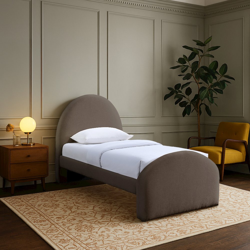 Andaz Brown Chenille Fabric Upholstered Twin Bed