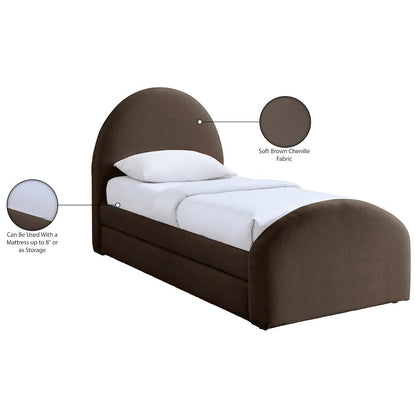 Andaz Brown Chenille Fabric Upholstered Twin Trundle Bed