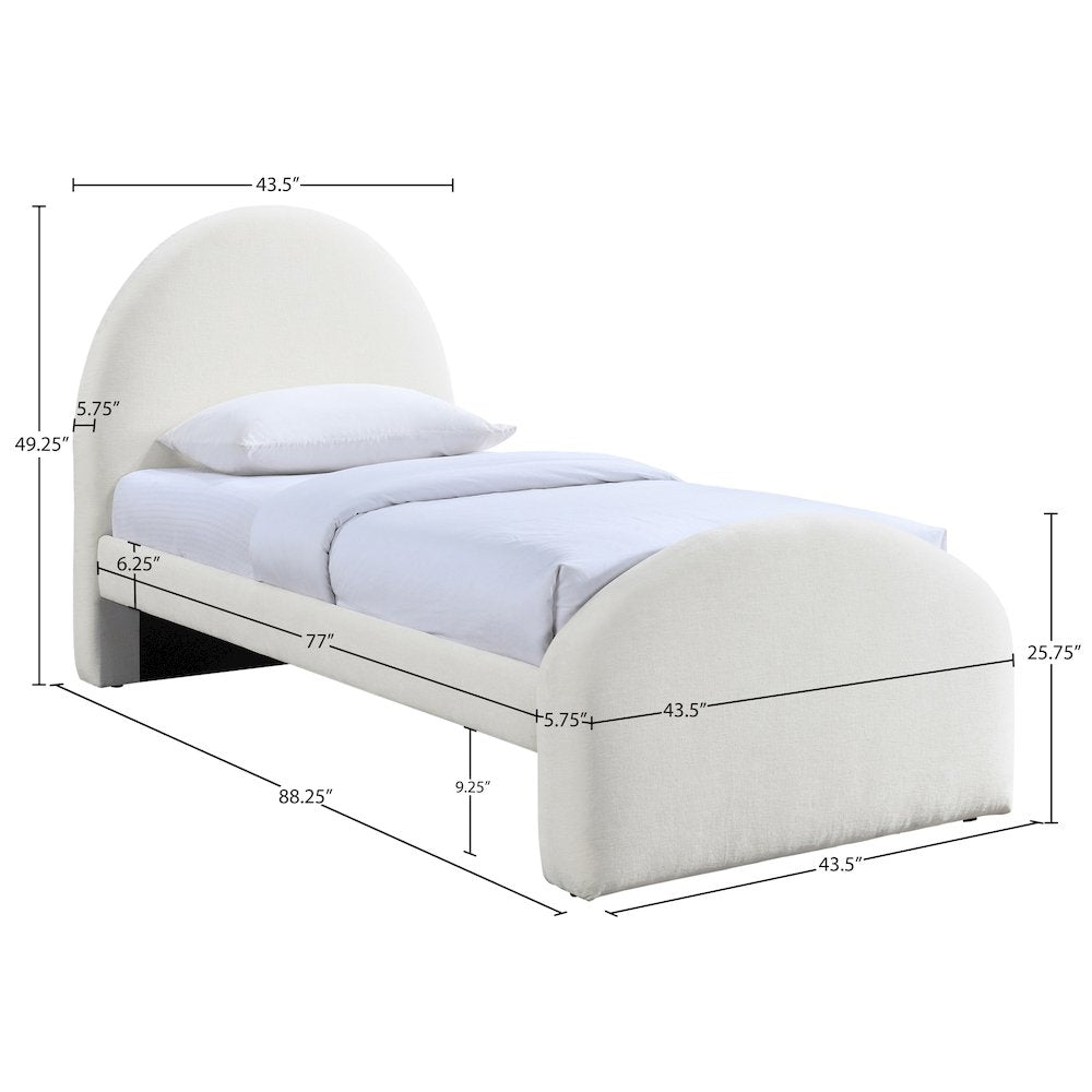 Andaz Cream Chenille Fabric Upholstered Twin Bed