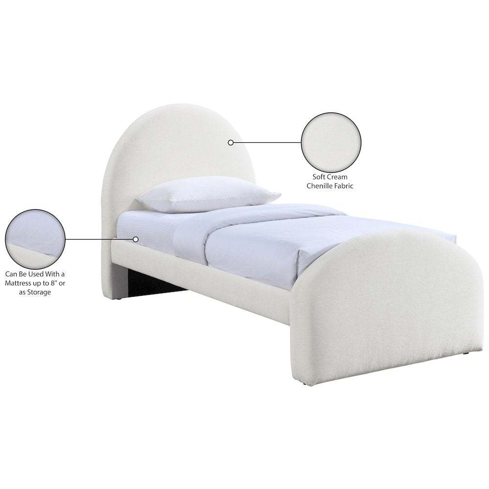 Andaz Cream Chenille Fabric Upholstered Twin Bed