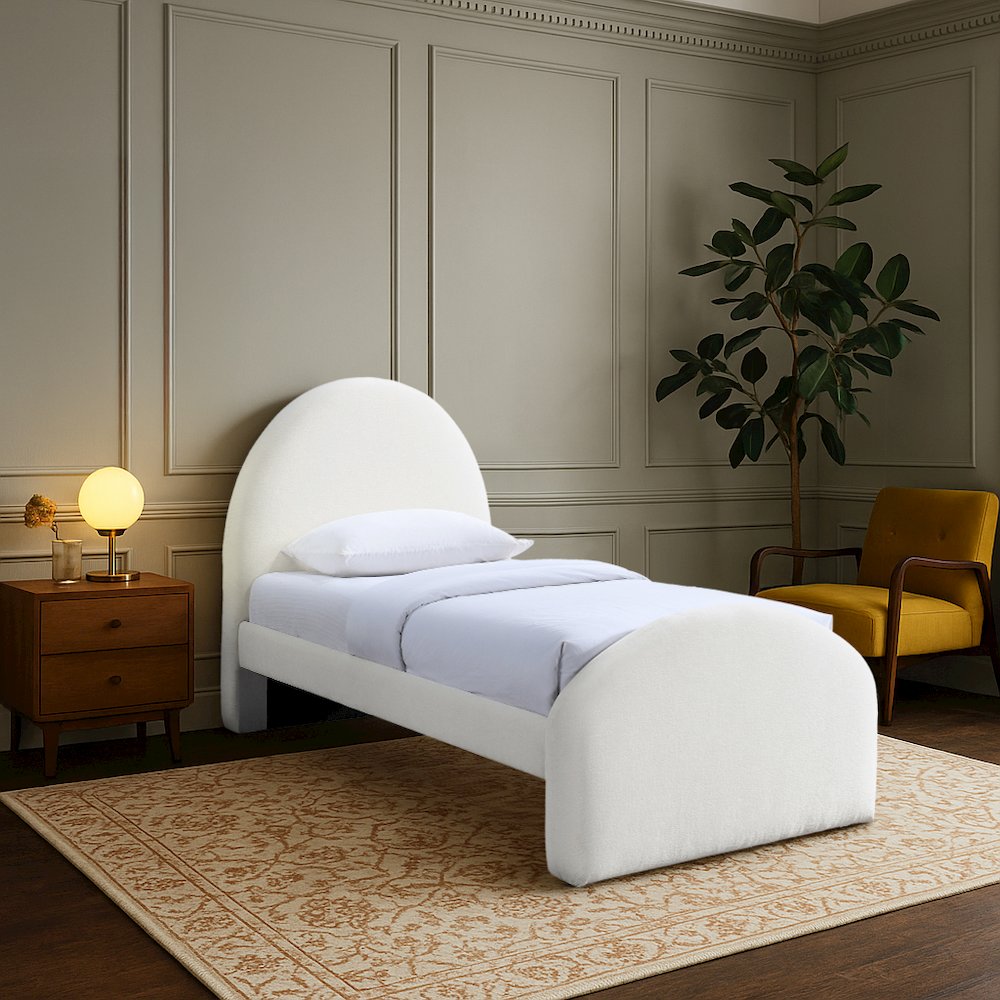 Andaz Cream Chenille Fabric Upholstered Twin Bed