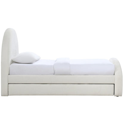 Andaz Cream Chenille Fabric Upholstered Twin Trundle Bed