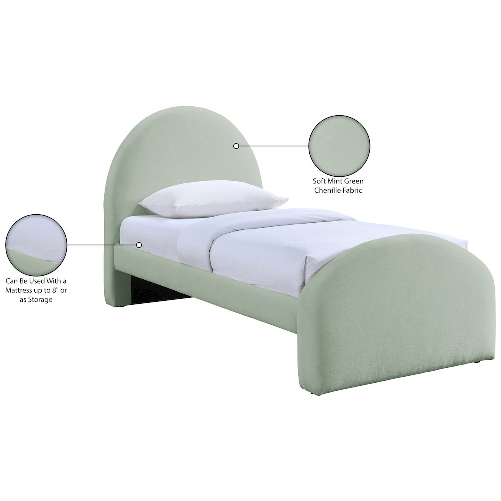 Andaz Mint Chenille Fabric Upholstered Twin Bed