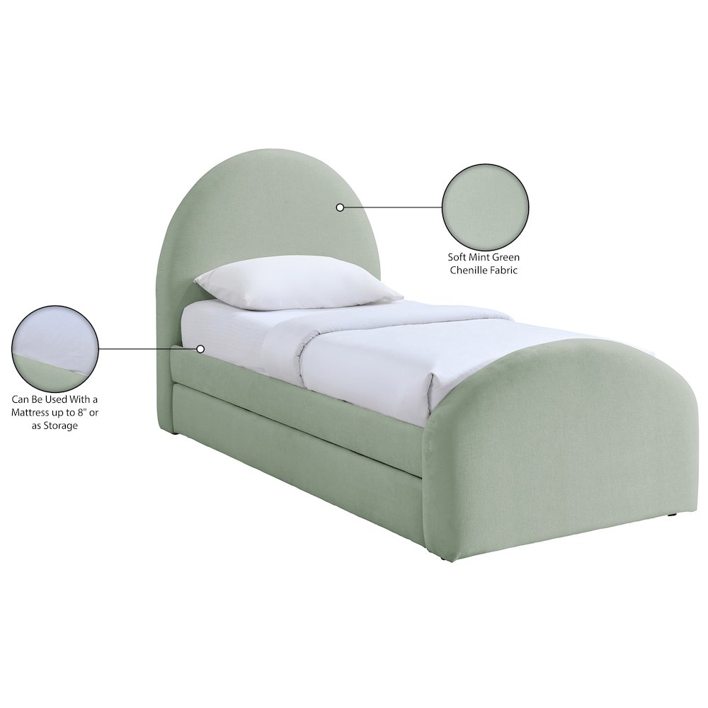 Andaz Mint Chenille Fabric Upholstered Twin Trundle Bed