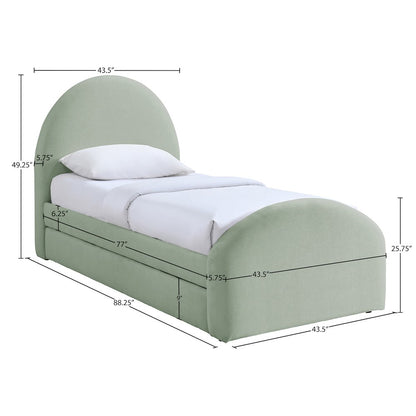 Andaz Mint Chenille Fabric Upholstered Twin Trundle Bed