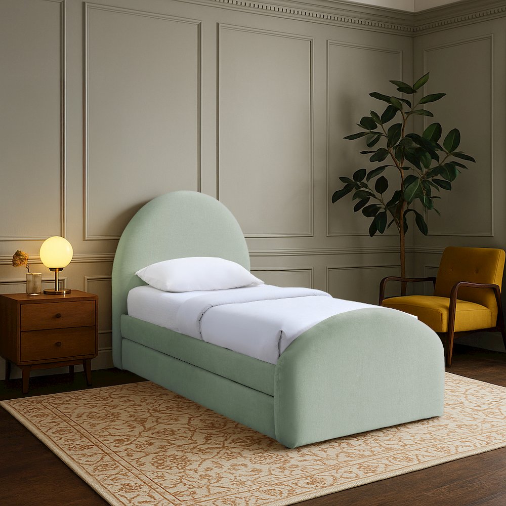 Andaz Mint Chenille Fabric Upholstered Twin Trundle Bed