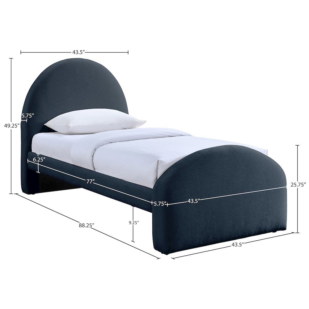 Andaz Navy Chenille Fabric Upholstered Twin Bed