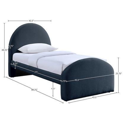 Andaz Navy Chenille Fabric Upholstered Twin Bed