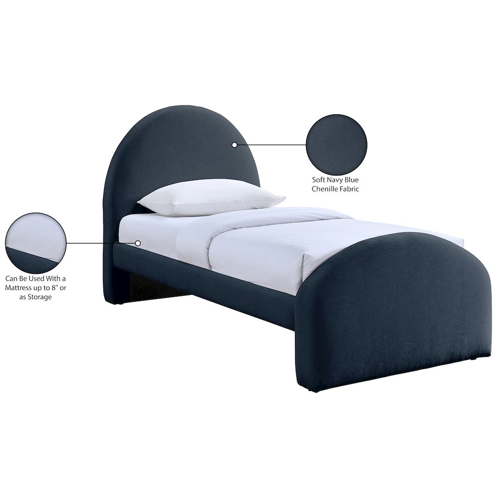 Andaz Navy Chenille Fabric Upholstered Twin Bed