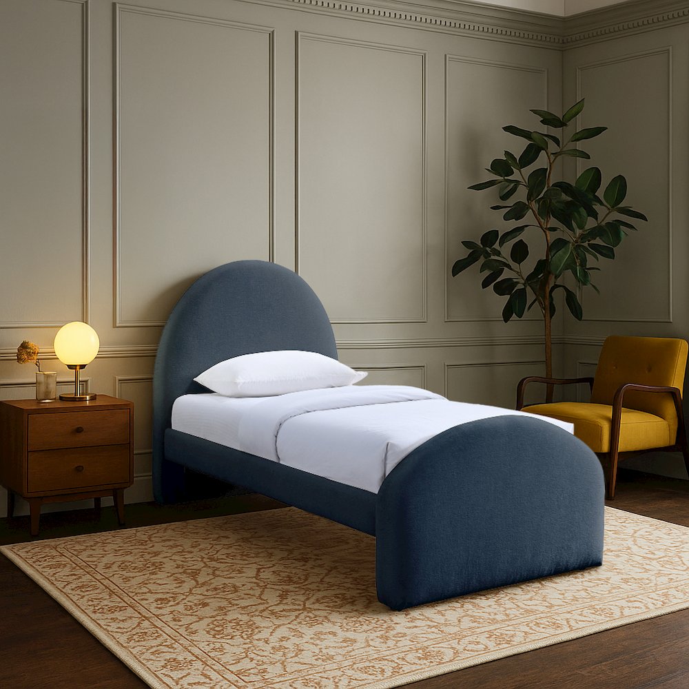 Andaz Navy Chenille Fabric Upholstered Twin Bed