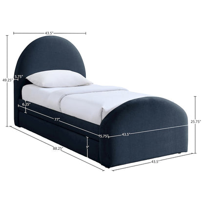 Andaz Navy Chenille Fabric Upholstered Twin Trundle Bed