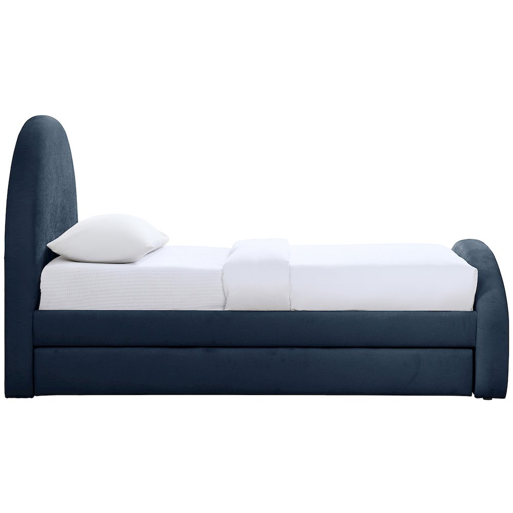 Andaz Navy Chenille Fabric Upholstered Twin Trundle Bed