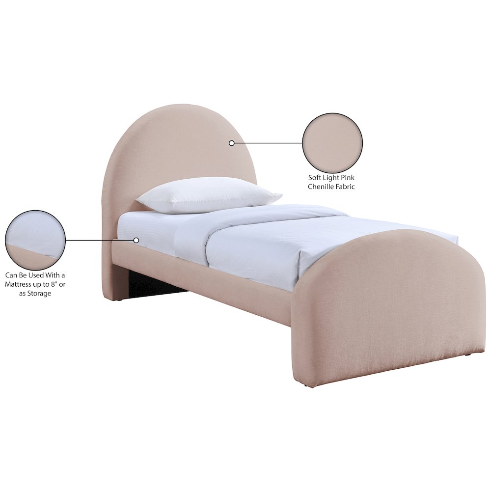 Andaz Pink Chenille Fabric Upholstered Twin Bed