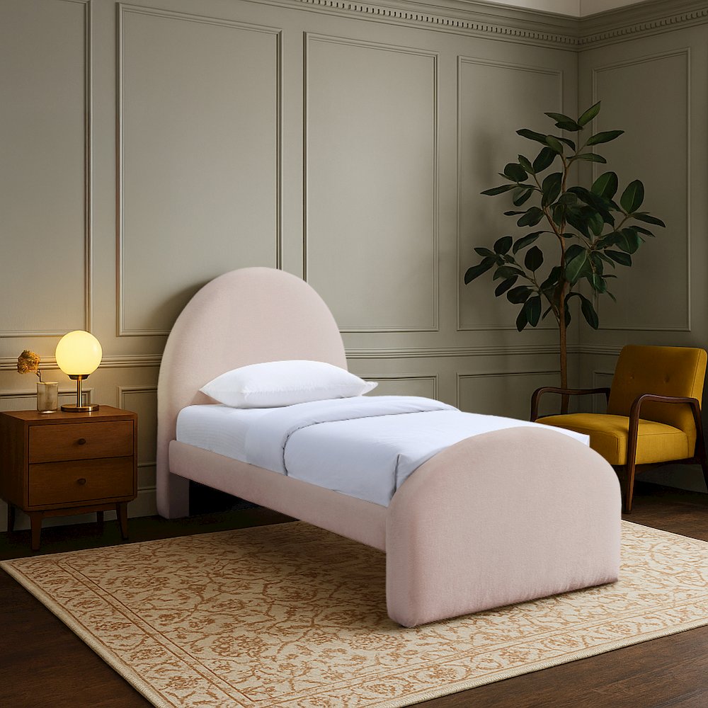 Andaz Pink Chenille Fabric Upholstered Twin Bed