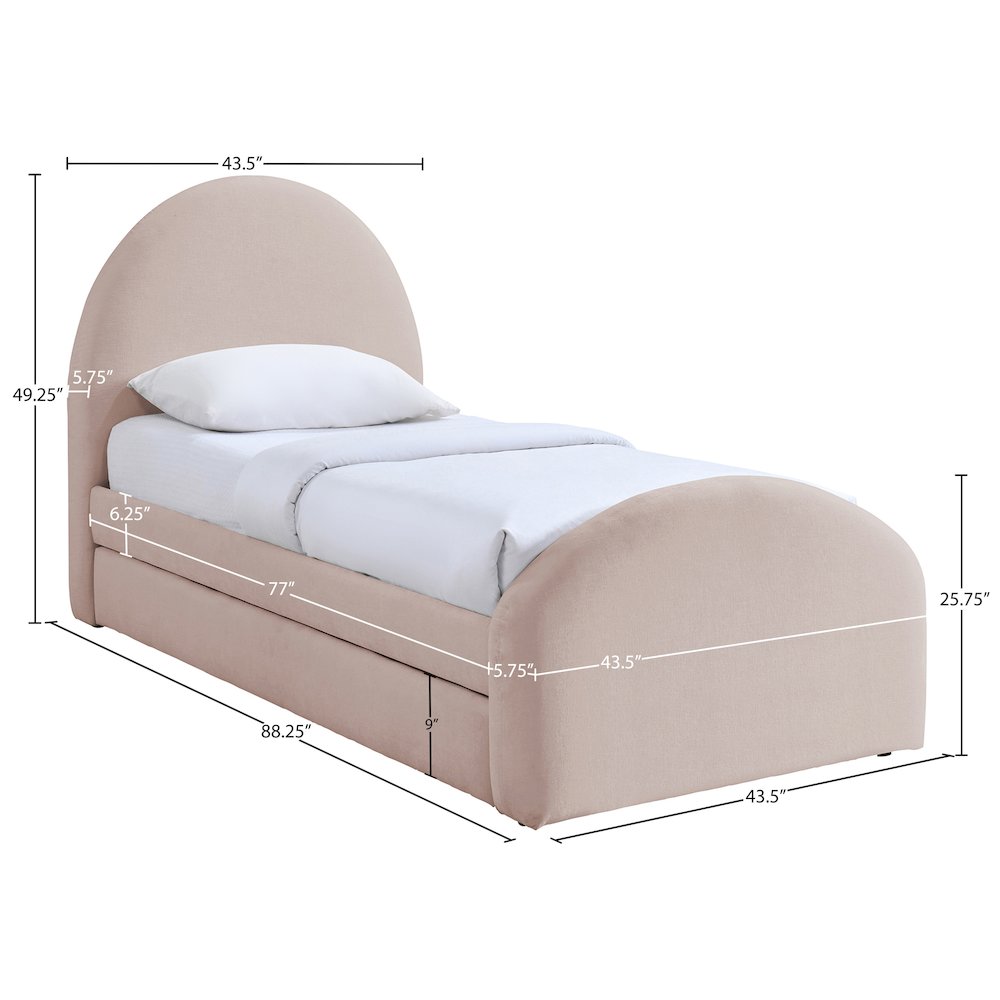 Andaz Pink Chenille Fabric Upholstered Twin Trundle Bed