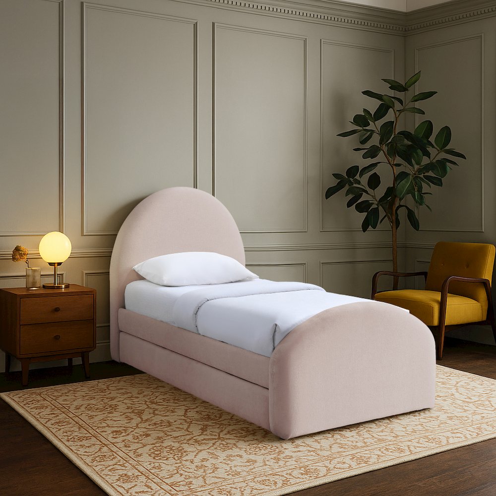 Andaz Pink Chenille Fabric Upholstered Twin Trundle Bed