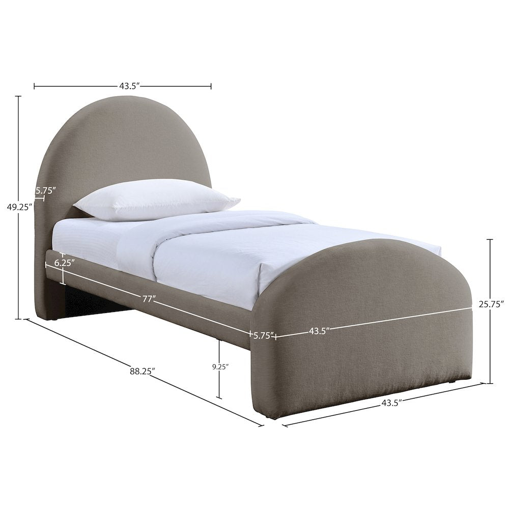 Andaz Taupe Chenille Fabric Upholstered Twin Bed
