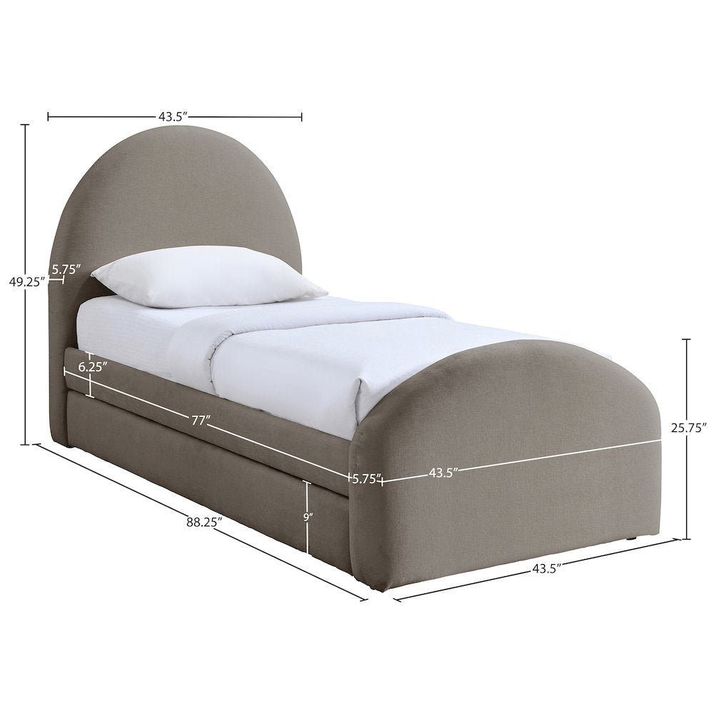 Andaz Taupe Chenille Fabric Upholstered Twin Trundle Bed