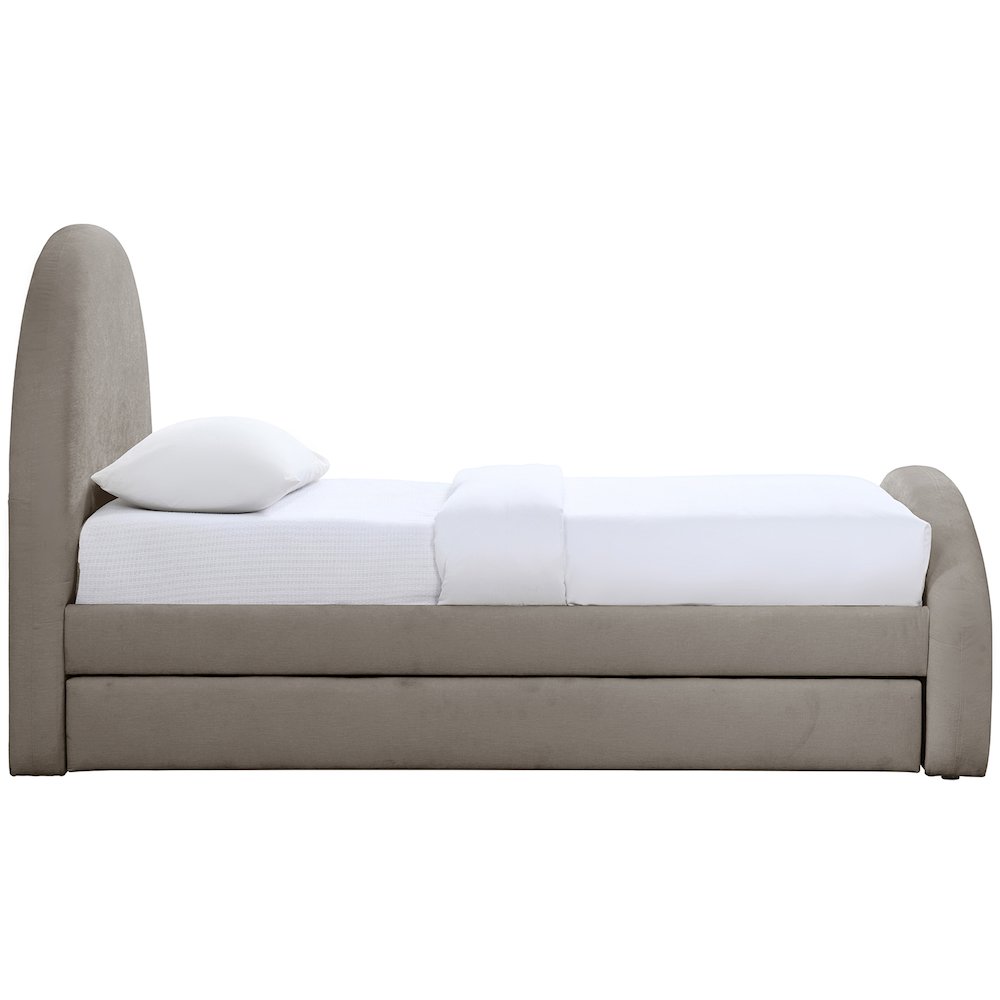 Andaz Taupe Chenille Fabric Upholstered Twin Trundle Bed