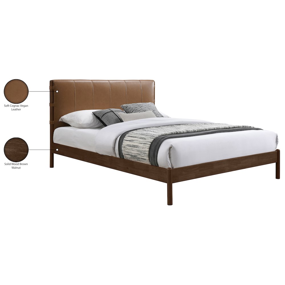 Arielle Cognac Vegan Leather Upholstered Full Bed (3 Boxes)