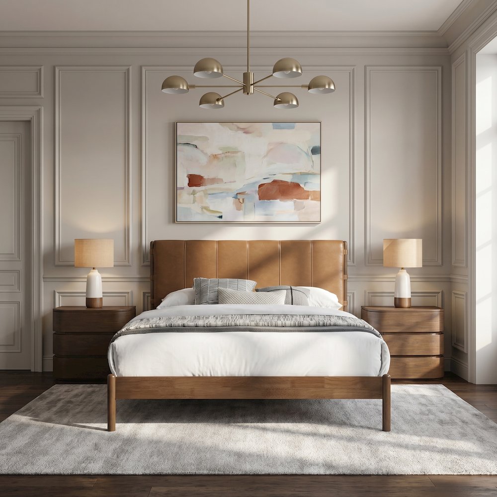 Arielle Cognac Vegan Leather Upholstered King Bed (3 Boxes)