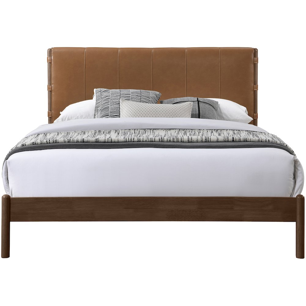 Arielle Cognac Vegan Leather Upholstered Queen Bed (3 Boxes)