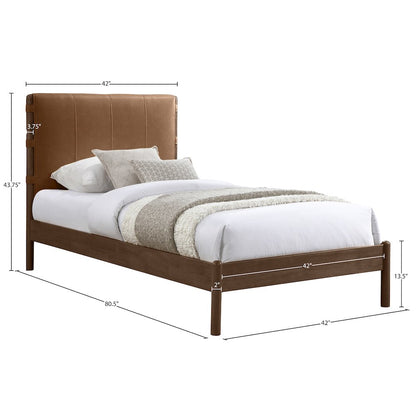 Arielle Cognac Vegan Leather Upholstered Twin Bed (3 Boxes)