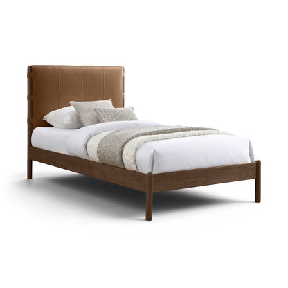 Arielle Cognac Vegan Leather Upholstered Twin Bed (3 Boxes)