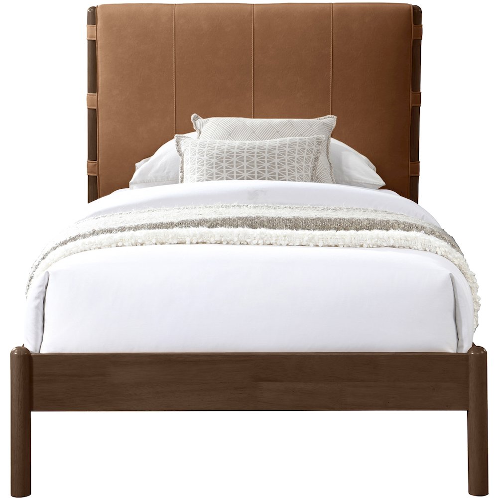 Arielle Cognac Vegan Leather Upholstered Twin Bed (3 Boxes)