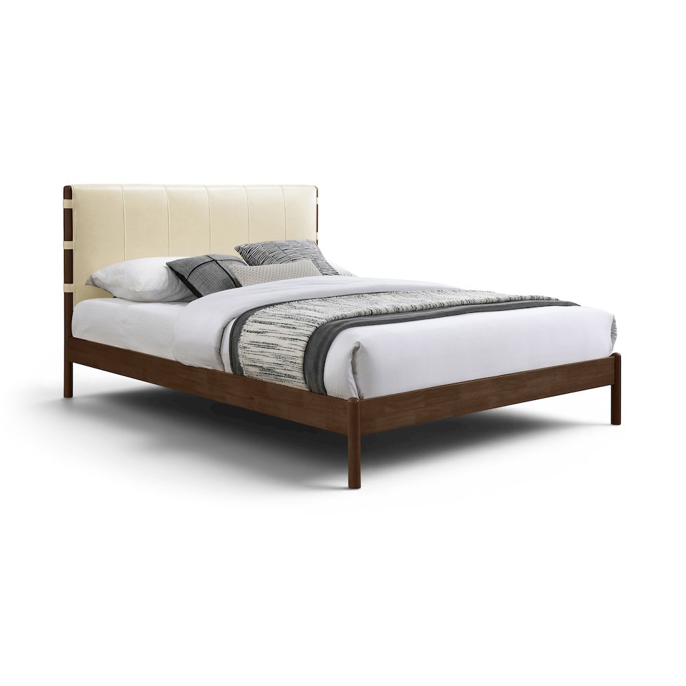 Arielle Cream Vegan Leather Upholstered Queen Bed (3 Boxes)
