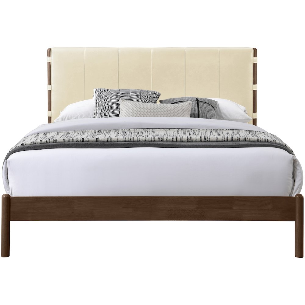 Arielle Cream Vegan Leather Upholstered Queen Bed (3 Boxes)
