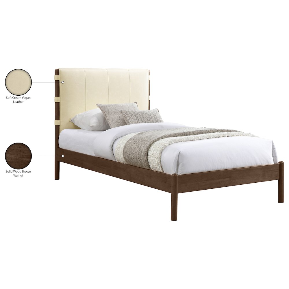 Arielle Cream Vegan Leather Upholstered Twin Bed (3 Boxes)