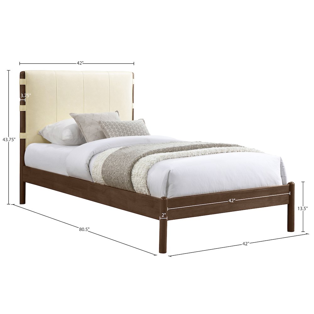 Arielle Cream Vegan Leather Upholstered Twin Bed (3 Boxes)