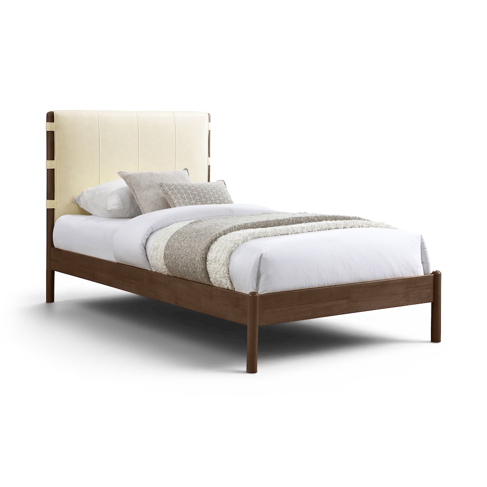 Arielle Cream Vegan Leather Upholstered Twin Bed (3 Boxes)