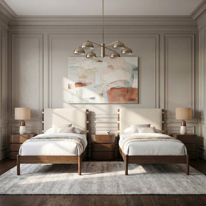 Arielle Cream Vegan Leather Upholstered Twin Bed (3 Boxes)