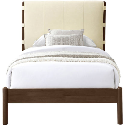 Arielle Cream Vegan Leather Upholstered Twin Bed (3 Boxes)
