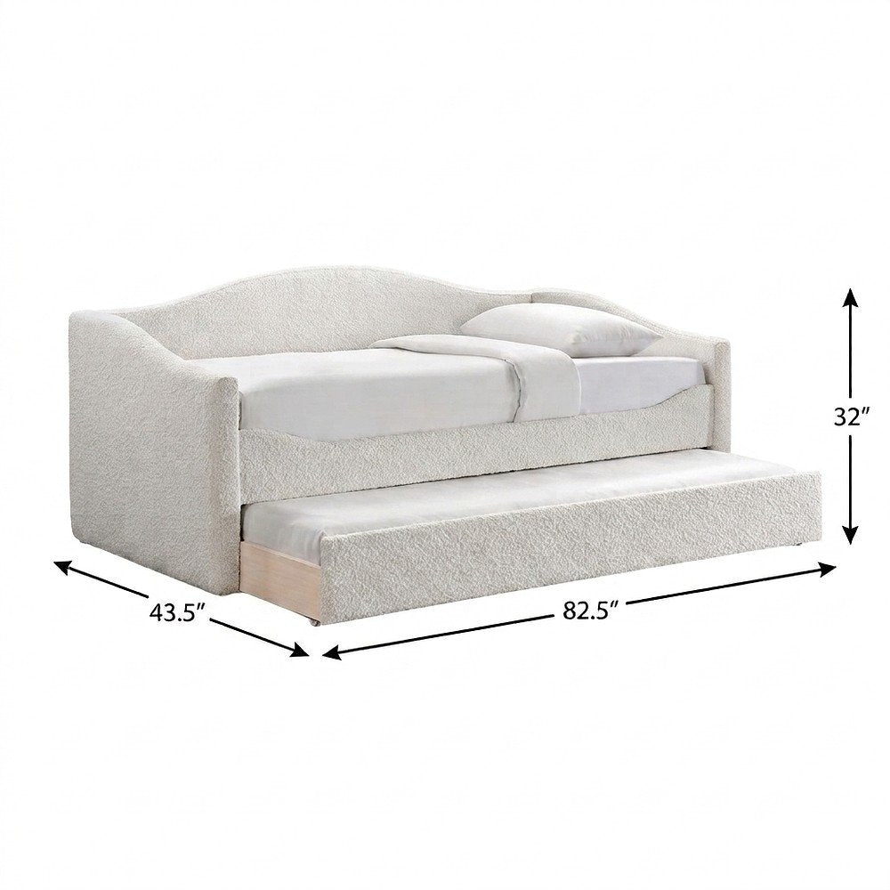 Boucle Fabric Fully Upholstered Twin Daybed with Trundle, Cream Boucle Fabric