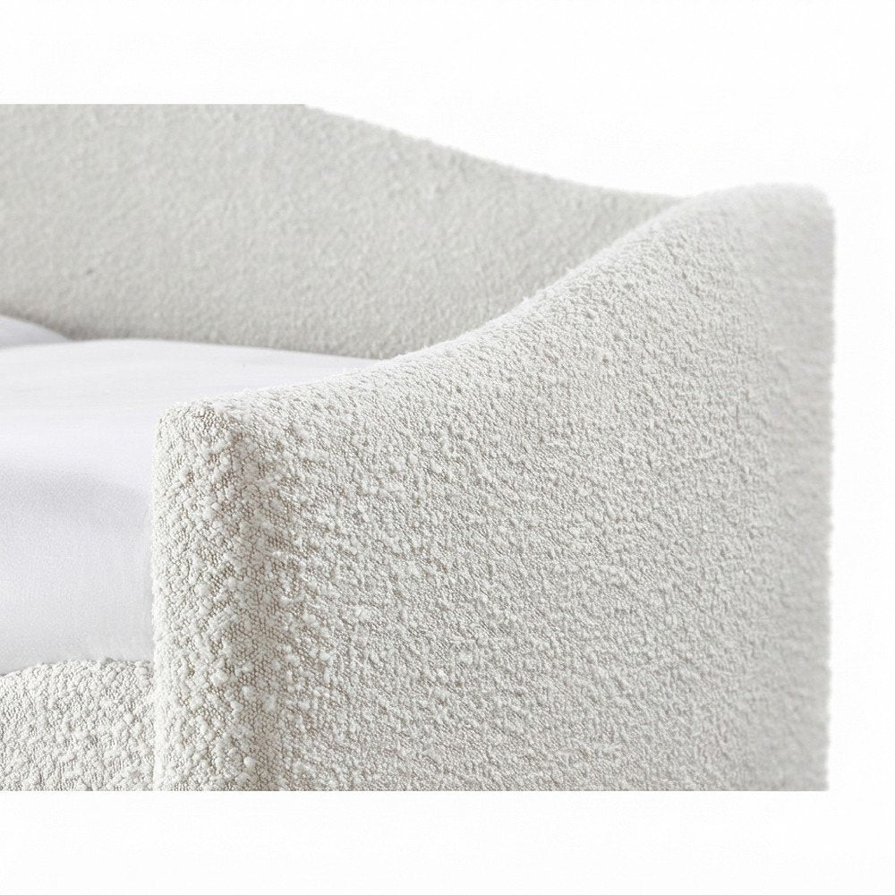 Boucle Fabric Fully Upholstered Twin Daybed with Trundle, Cream Boucle Fabric