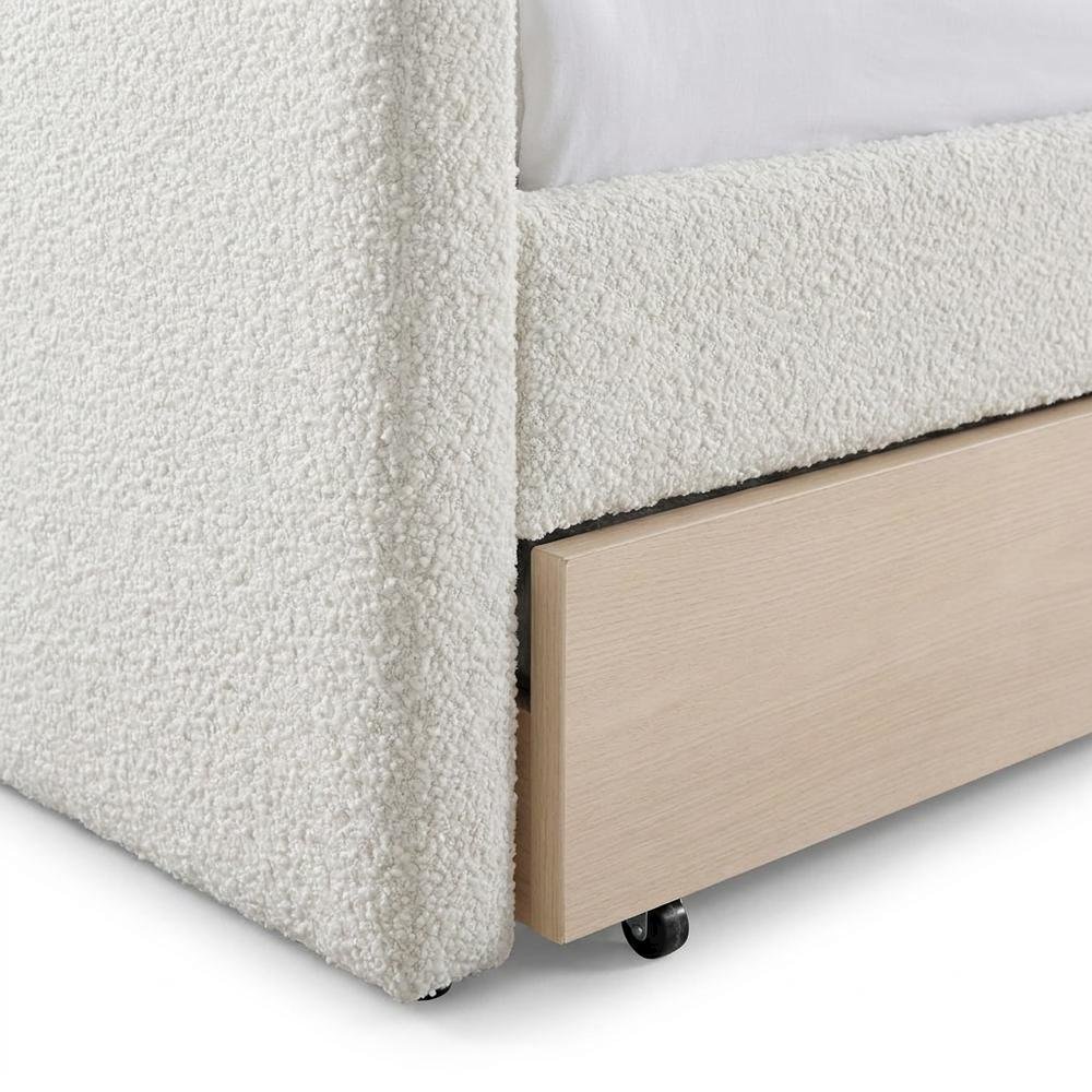 Boucle Fabric Fully Upholstered Twin Daybed with Trundle, Cream Boucle Fabric