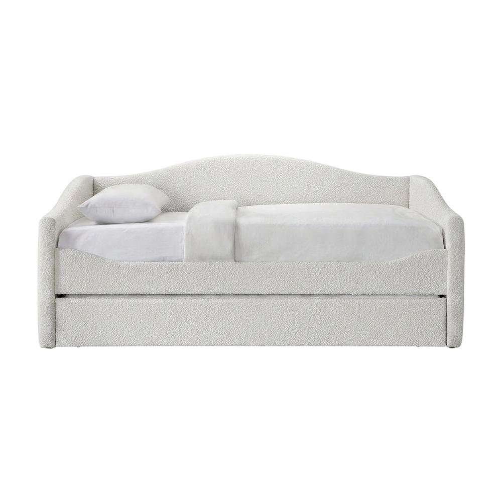 Boucle Fabric Fully Upholstered Twin Daybed with Trundle, Cream Boucle Fabric