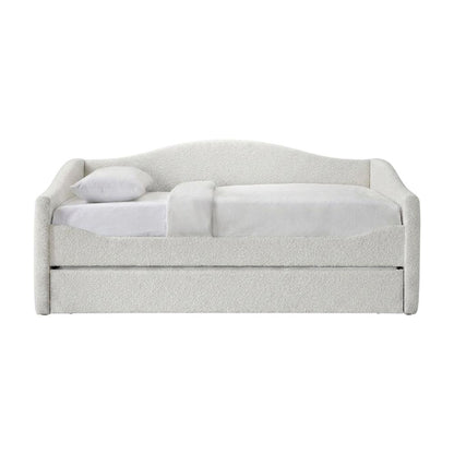 Boucle Fabric Fully Upholstered Twin Daybed with Trundle, Cream Boucle Fabric