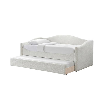 Boucle Fabric Fully Upholstered Twin Daybed with Trundle, Cream Boucle Fabric
