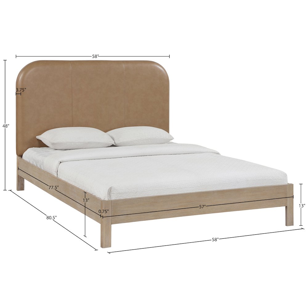 Caswell Natural Vegan Leather Upholstered Full Bed (3 Boxes)