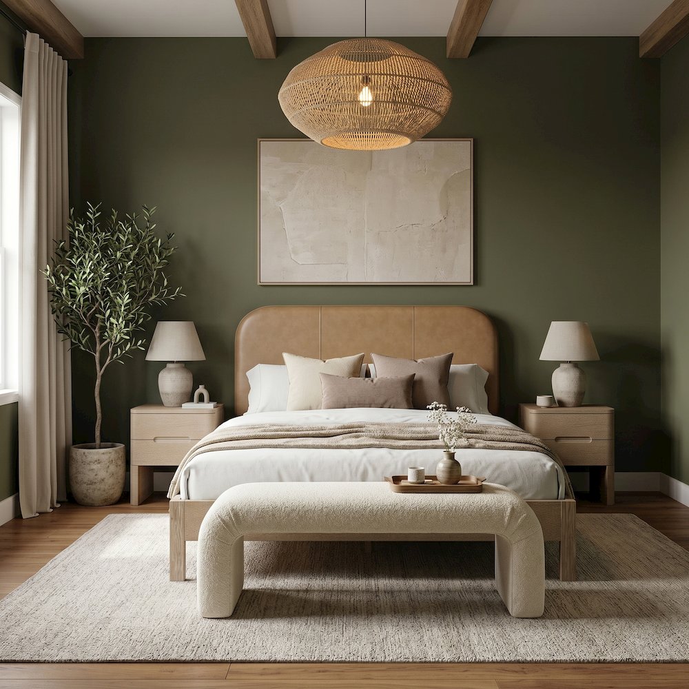 Caswell Natural Vegan Leather Upholstered Full Bed (3 Boxes)
