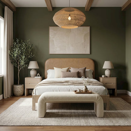 Caswell Natural Vegan Leather Upholstered Full Bed (3 Boxes)