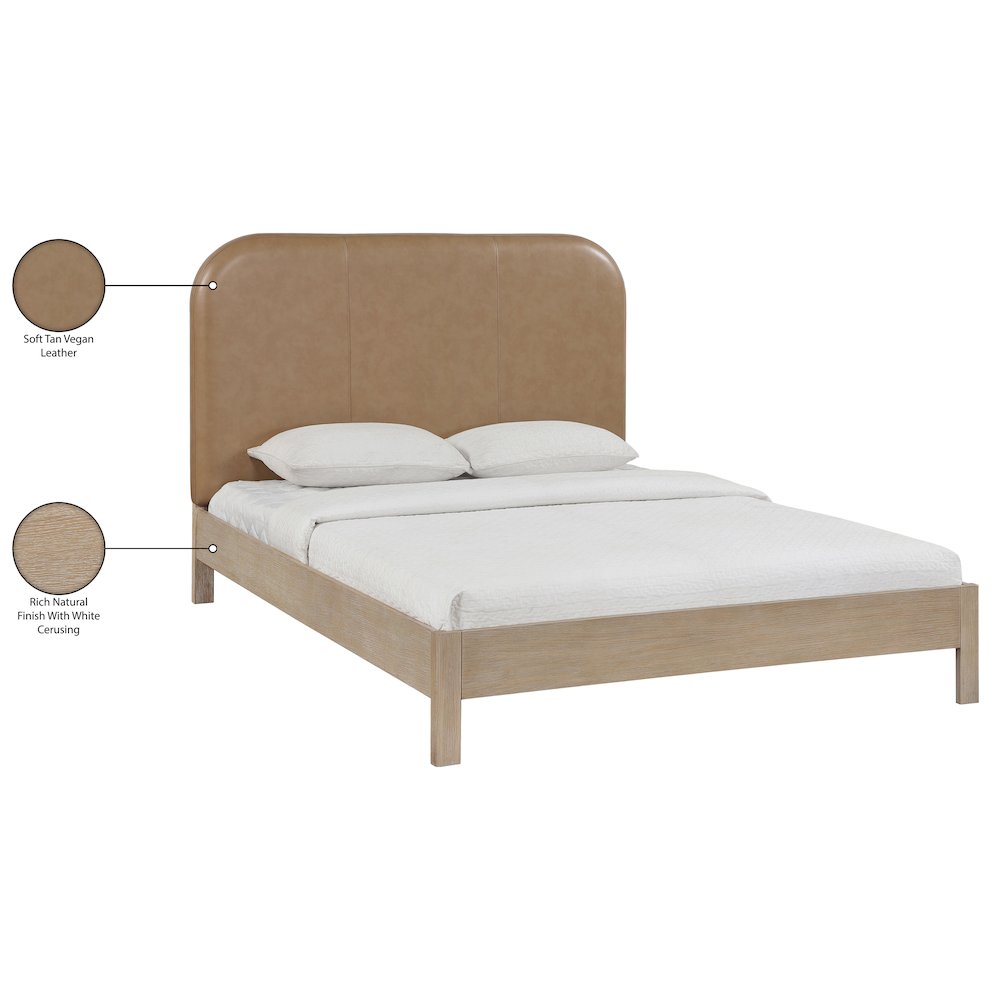 Caswell Natural Vegan Leather Upholstered Queen Bed (3 Boxes)